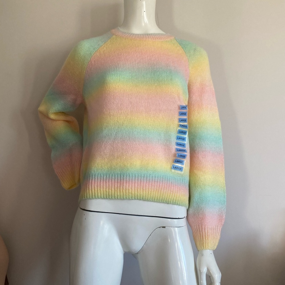 Pastel Rainbow Ombre Striped Sweater Large New NWT BB Dakota Steve Madden Soft